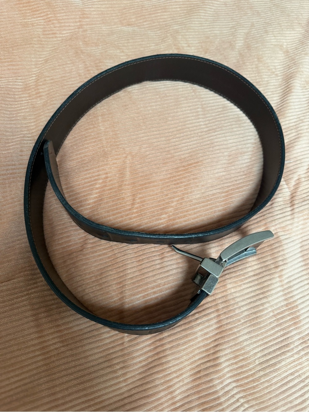 Men's Black & Brown Leather Dress Belt with Silver Buckle REVERSIBLE